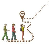 People walking towards European bison trail